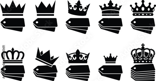 Billede på lærred Royal crown icons set, black silhouette king and queen headwear collection, 9 ve