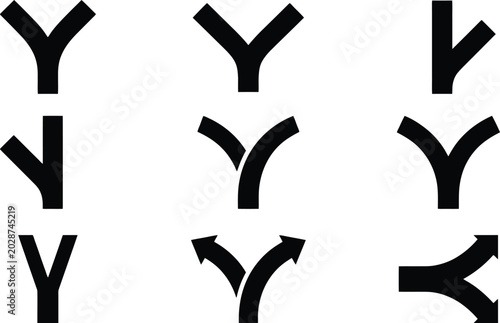 Cuadro en lienzo Road split icon set with 9 vector elements, black fork in the road symbols, high