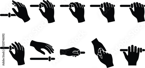 Bild auf Leinwand Black silhouette hand gestures adjusting sliders and knobs, set of 10 vector ico