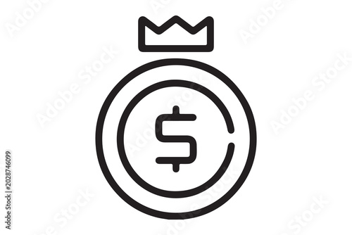Premium Financial Reward and Wealth Seal Icon - Dollar Currency with King Crown and Badge Symbol