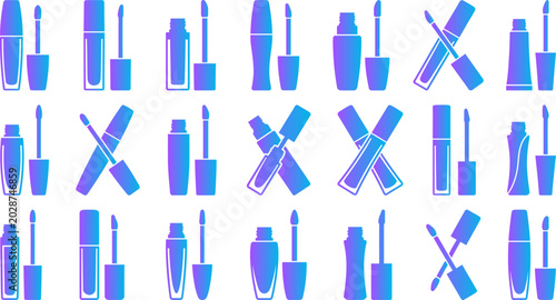 Obraz na płótnie Collection of makeup brushes and mascara tubes vector icons in gradient purple blue colors on white background