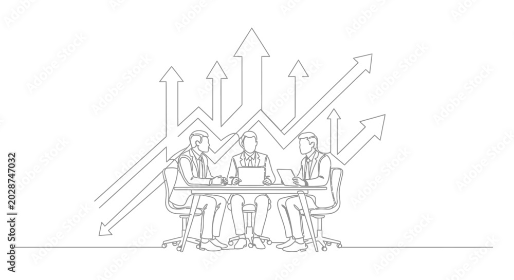 Fototapeta premium Business team collaborating during a meeting with rising growth trends chart