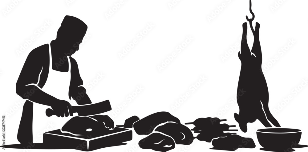 Ταπετσαρία Silhouettes of people processing qurbani meat with silhouette, preparation