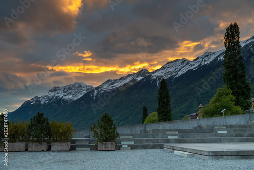 Sunset over the Alps in Brienz