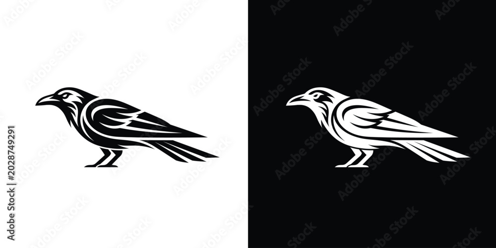 Fototapeta premium Tribal Raven Bird Logo Set in Black and White Vector Style