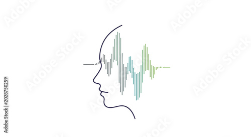 Tableau sur toile Soundwave graphic overlayed on human head profile, concept of audio, voice, and