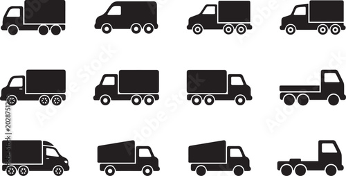Construction machinery silhouettes set, heavy equipment vector collection with excavator, bulldozer, crane truck, forklift, roller and dump truck isolated on white background