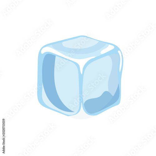 Blue ice cube vector illustration isolated on white background, transparent frozen water cube icon in flat cartoon style design for summer drinks and cooling concept