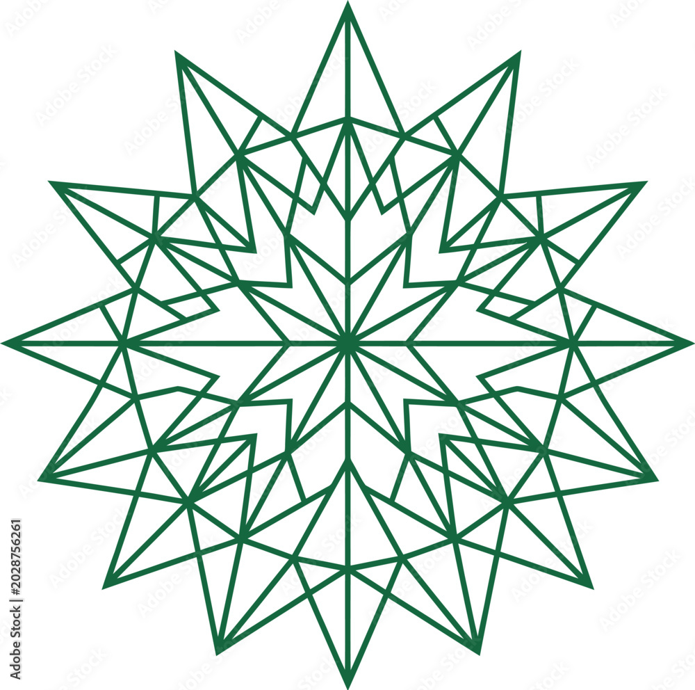 Obraz premium Star pattern features intricate geometric lines forming a complex green.