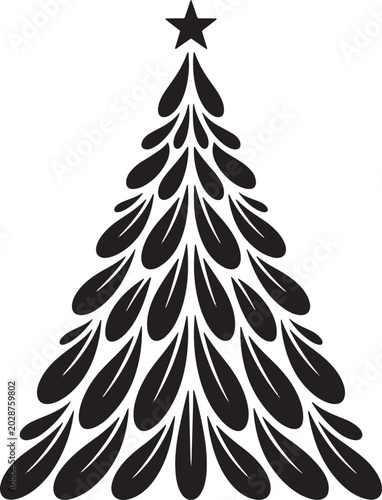 Stylized christmas tree illustration with leafshaped branches and a star