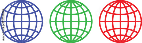 Canvastavla Collection of three wireframe globes vector illustration in blue, green, and red hues