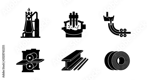 Bild auf Leinwand Industrial Manufacturing Icons: Steel Production, Metallurgy, Metalworking, Fact
