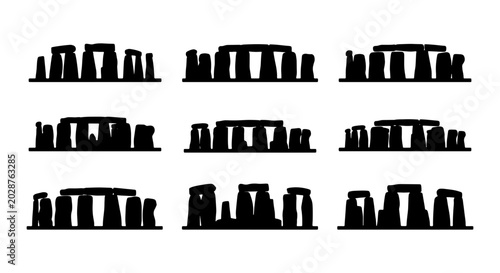 Tableau sur toile Stonehenge Silhouette Icons, Ancient Monument Vector Graphics, Neolithic Stone C