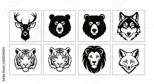 Photography Close up of a hand drawn collection of animal icons featuring deer bears lions t