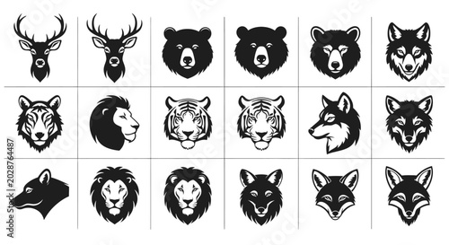 Schilderij op canvas Whisker and animal silhouette collection featuring lions tigers bears wolves and