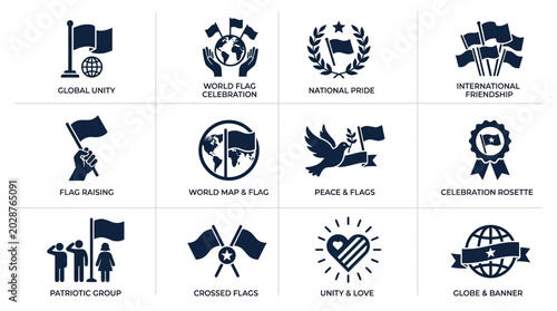 Schilderij op canvas World flag day icons set global unity symbols national pride international frien