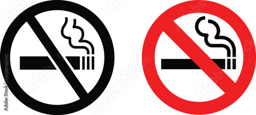 No smoking sign collection. Prohibition signs with cigarette, electronic cigarette and smoke symbols and text. Smoking forbidden notices for public places. Tobacco restriction signs for indoor areas.