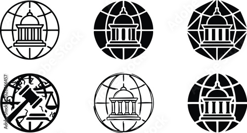 Fotografía Government building globe icon collection showing public institution politics la