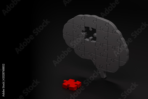 Brain puzzle with missing red piece concept