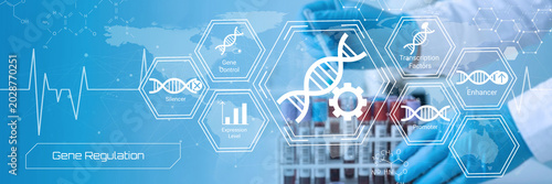 Fotografie Modern illustration depicting gene regulation processes with DNA helix and scien