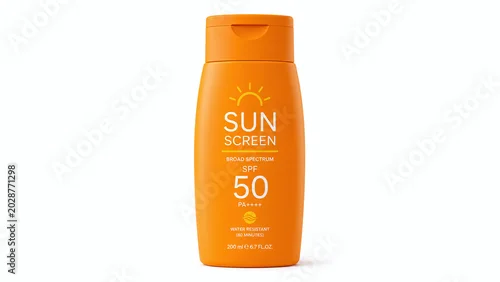 Obraz Orange sunscreen bottle SPF 50 isolated on white background for summer skincare