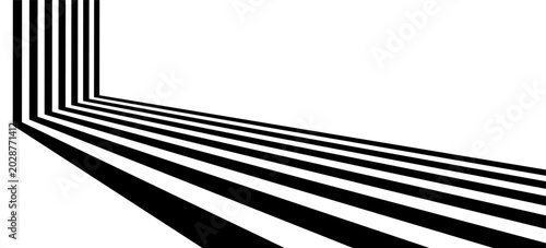 Dynamic abstract perspective curve lines 3d dimensional effect. Line stripes, road theme isolated on white background vector