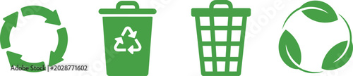 Recycling symbols and bins icons with recycling vector illustration.