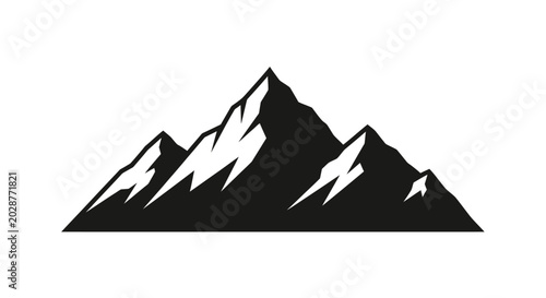 Quadro em tela Black silhouette of a mountain range with snow capped peaks on a white backgroun