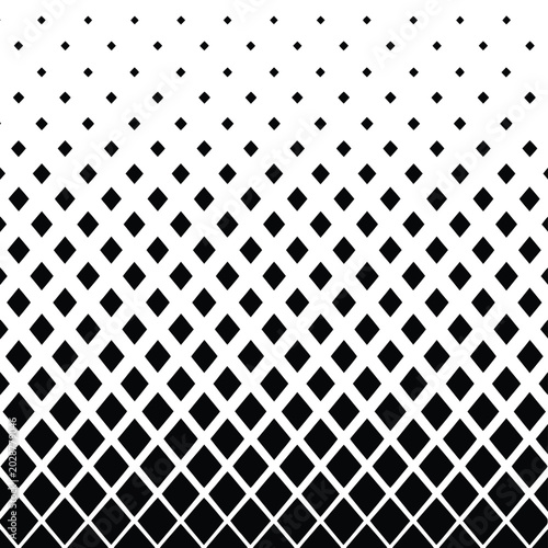 Monochrome pattern featuring gradient grid of diamonds transition from small to large shapes on transparent square background.