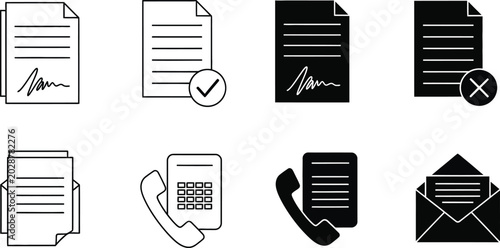 Document approval and communication icons set