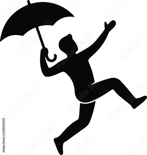 Silhouette vector man flying with umbrella in the sky design