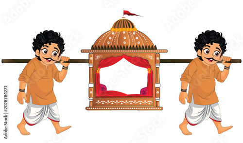 Fotografi Indian wedding palki doli with bearers vector illustration