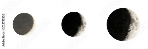 Tableau sur toile Set of Three Moon Phases Isolated on White Background, Crescent Moon PNG, Waxing