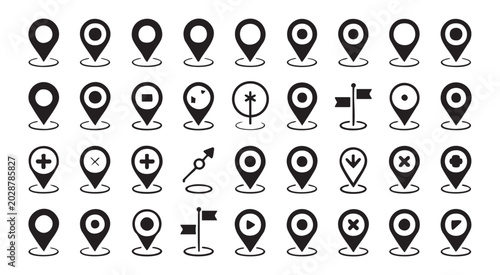 Collection of location pins and map markers on transparent background vector set.