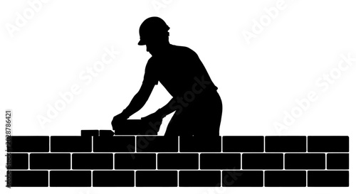Photos Mason laying bricks silhouette against white background