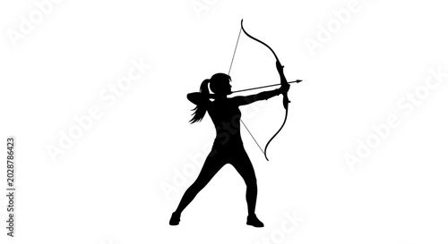 Tableau sur toile Archer silhouette aiming with bow and arrow on white background