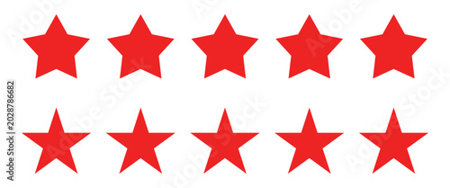Ten red five-pointed stars arranged in two horizontal rows on a clean transparent background