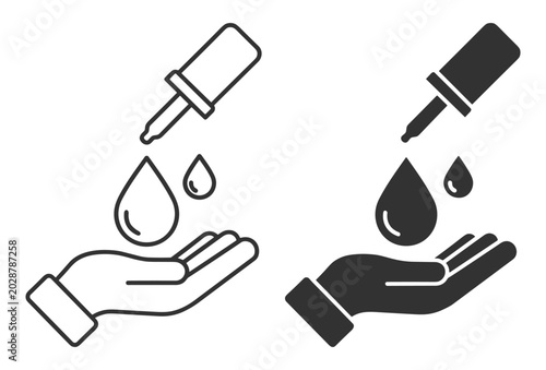 Cuadro en lienzo Hand with dropper dispensing liquid drops vector icon set on transparent backgro
