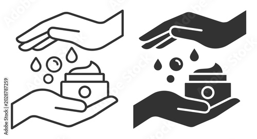 Fotografía hand holding moisturizer cream jar with water drops vector icon set on transpare