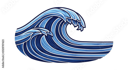 Stylized ocean wave illustration, japanese art style crashing sea wave, vector graphic design element