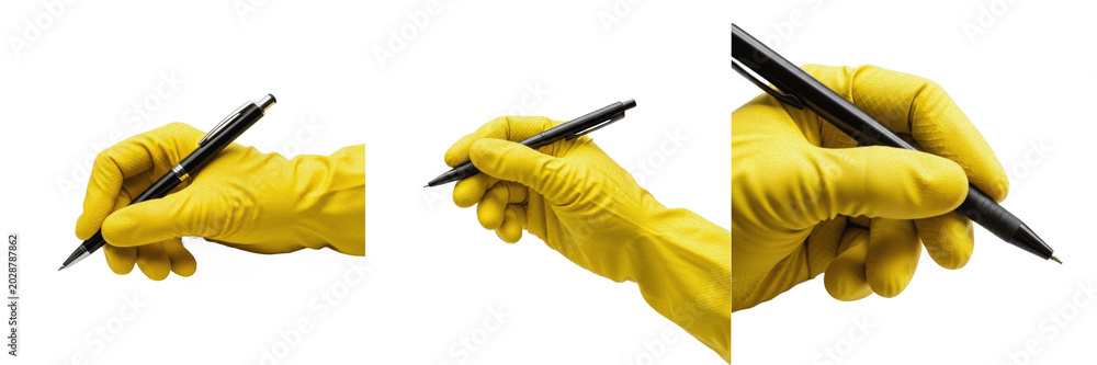 Ταπετσαρία Hand in Yellow Protective Rubber Glove Holding a Black Pen, Isolated Transparent