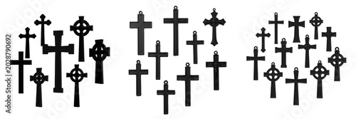 Fotografie Christian Cross Collection, Religious Symbol Set, Catholic and Celtic Cross Silh