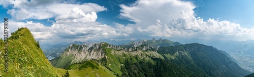 Limestone ridge panorama with dramatic clouds
