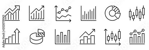 Tableau sur toile Growth Graph Icon Set, Profit Chart Arrow Progress Vector with Transparent Backg
