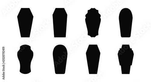 Fotografie Set of black silhouettes of various coffin shapes