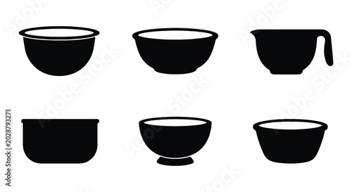 Tableau sur toile Set of black kitchen bowls and measuring cup icons