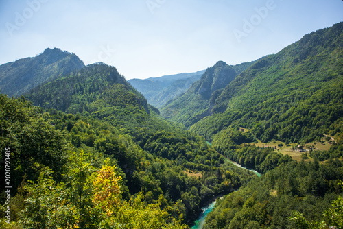 View from the Djurdjevica Tara Bridge on the Tara River Canyon in Montenegro