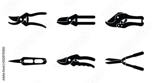 Photos Set of garden pruning shears and secateurs icons gardening tools for trimming pl