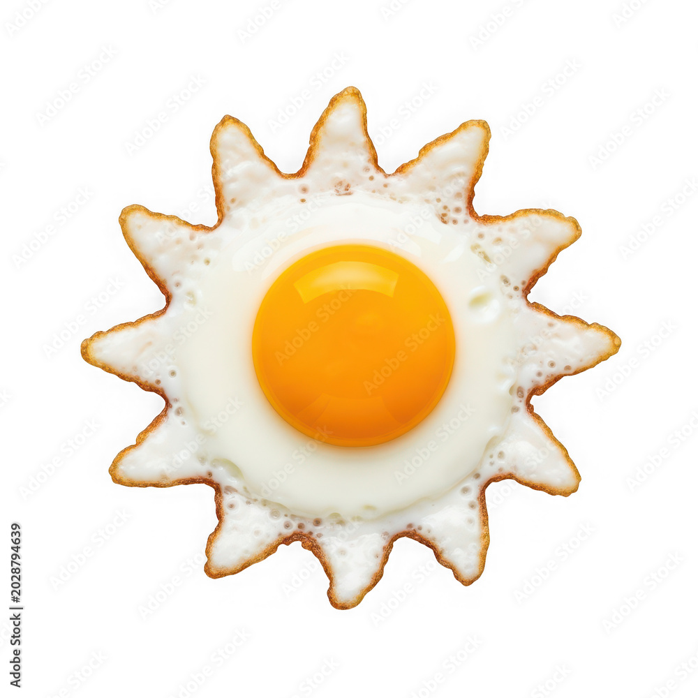 Fototapeta premium A creative fried egg shaped like a bright sun isolated on transparent background