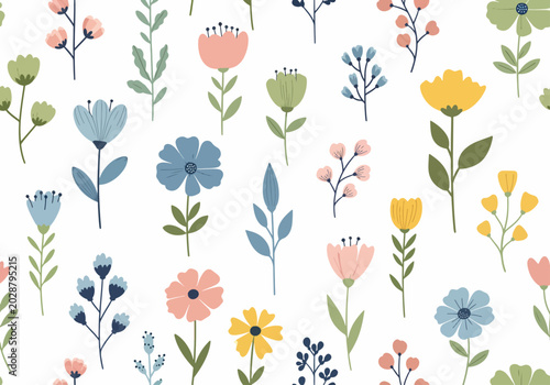 Tableau sur toile Elegant garden pattern featuring modern blossoms and decorative stems in endless